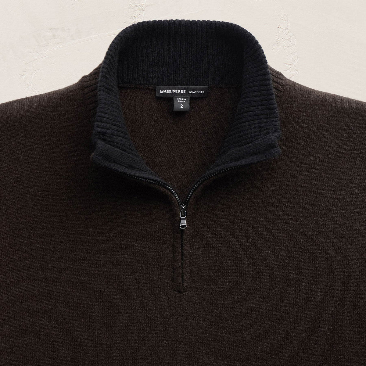Half Zip Cashmere Funnel Neck in Kona/Black | James Perse Los Angeles FLAT