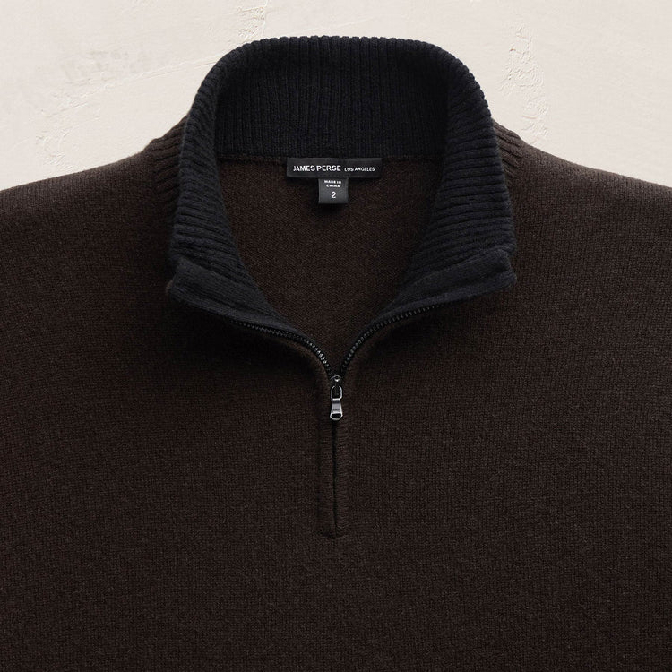 Half Zip Cashmere Funnel Neck in Kona/Black | James Perse Los Angeles FLAT