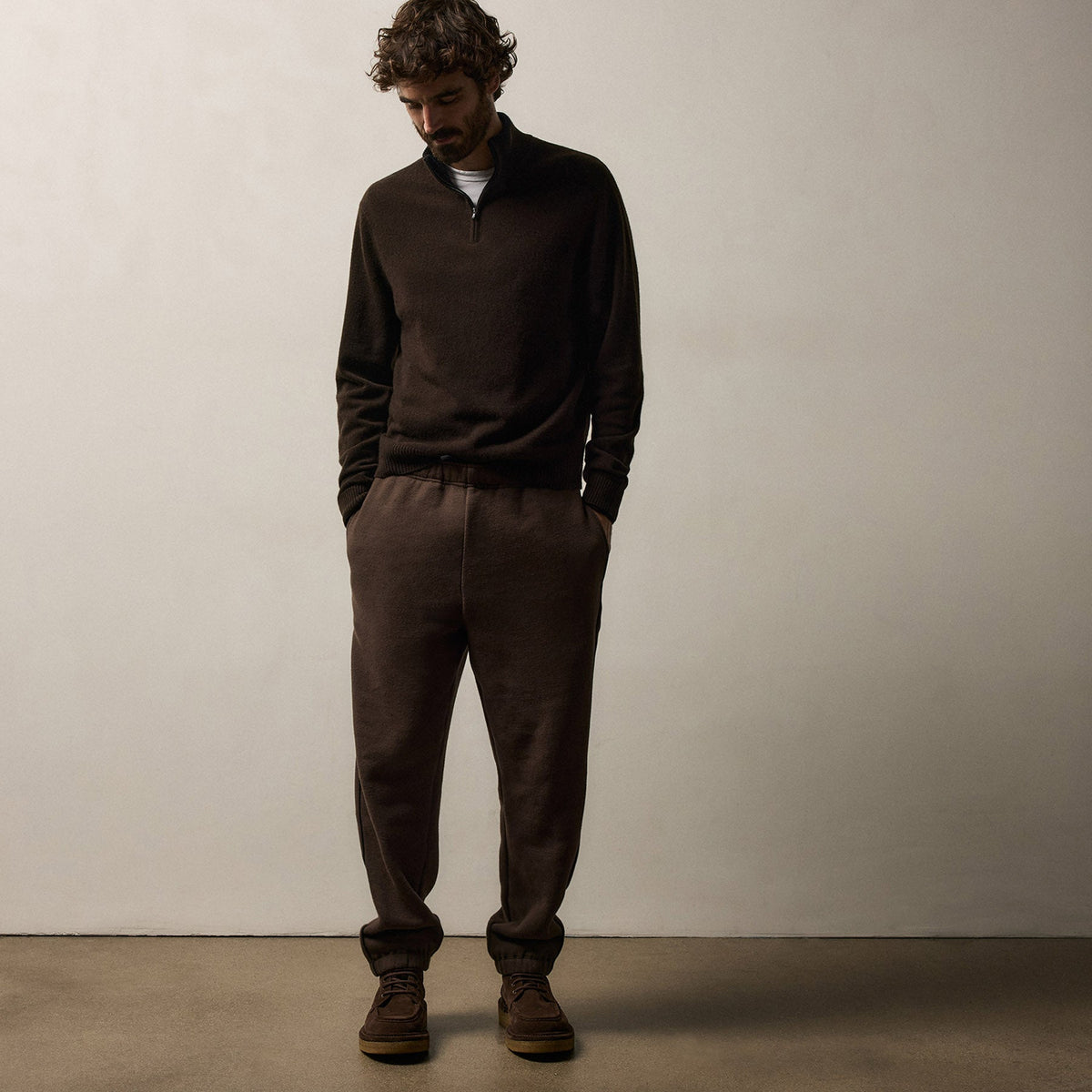Half Zip Cashmere Funnel Neck in Kona/Black | James Perse Los Angeles