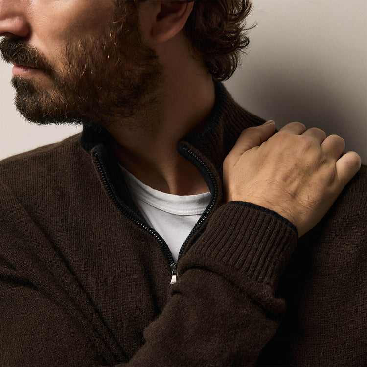 Half Zip Cashmere Funnel Neck in Kona/Black | James Perse Los Angeles