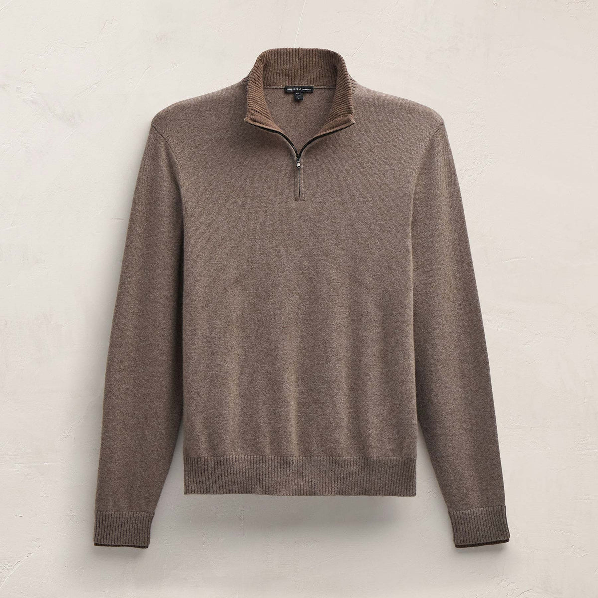 Italian Spun Cashmere Half Zip in Warm Brown/Mid Brown | James Perse Los Angeles FLAT