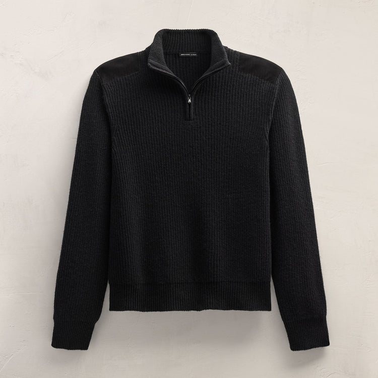 Italian Spun Cashmere Half Zip in Black | James Perse Los Angeles FLAT