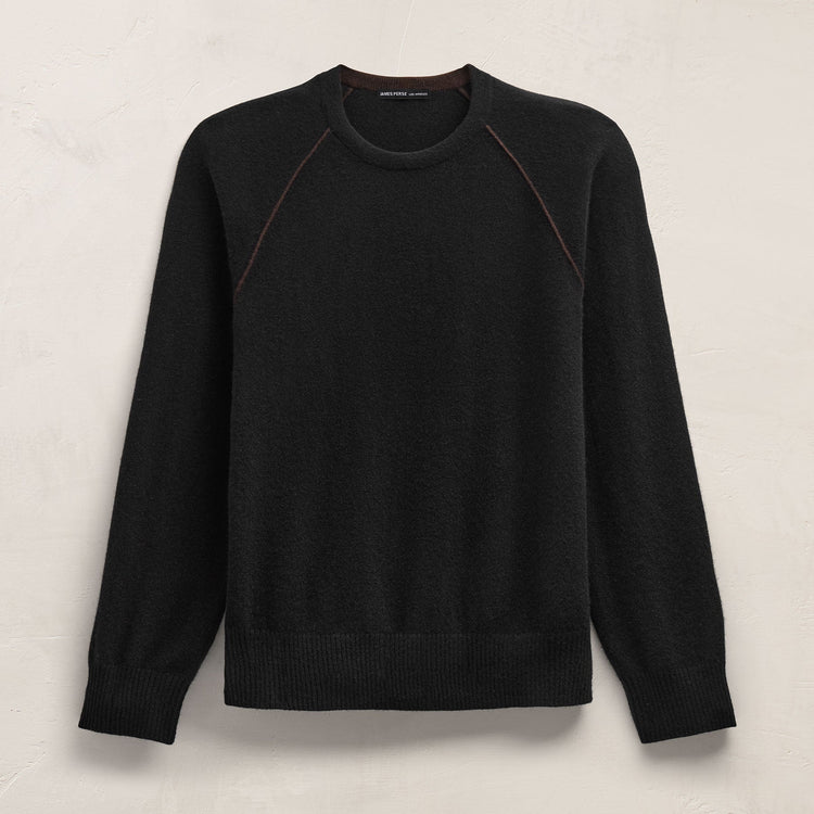 Italian Spun Cashmere Raglan Piped Crew in Black/Kona | James Perse Los Angeles FLAT
