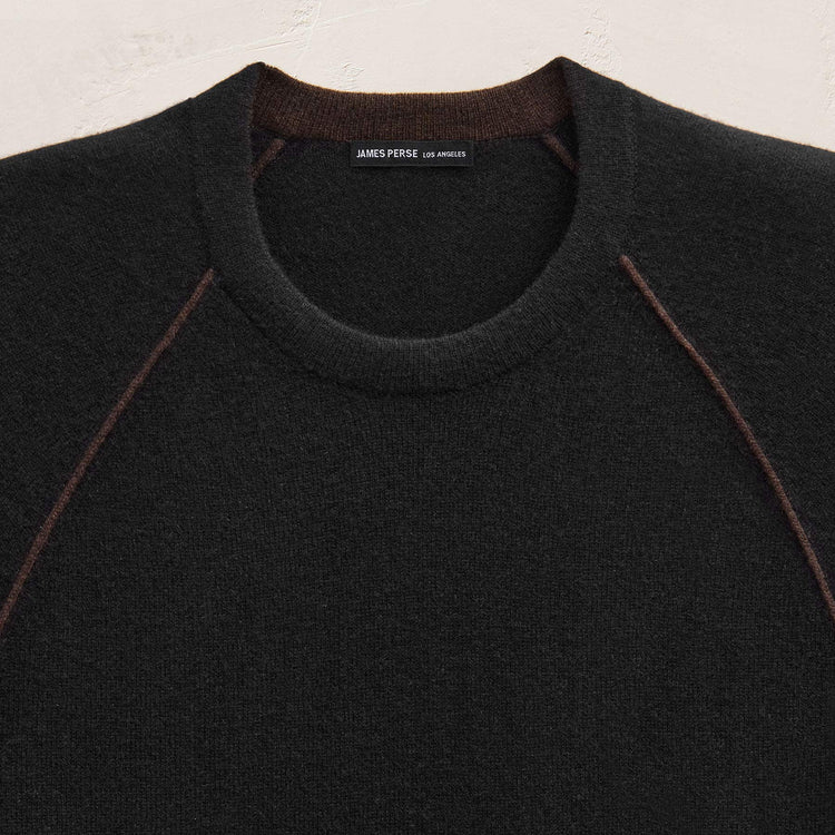 Italian Spun Cashmere Raglan Piped Crew in Black/Kona | James Perse Los Angeles FLAT