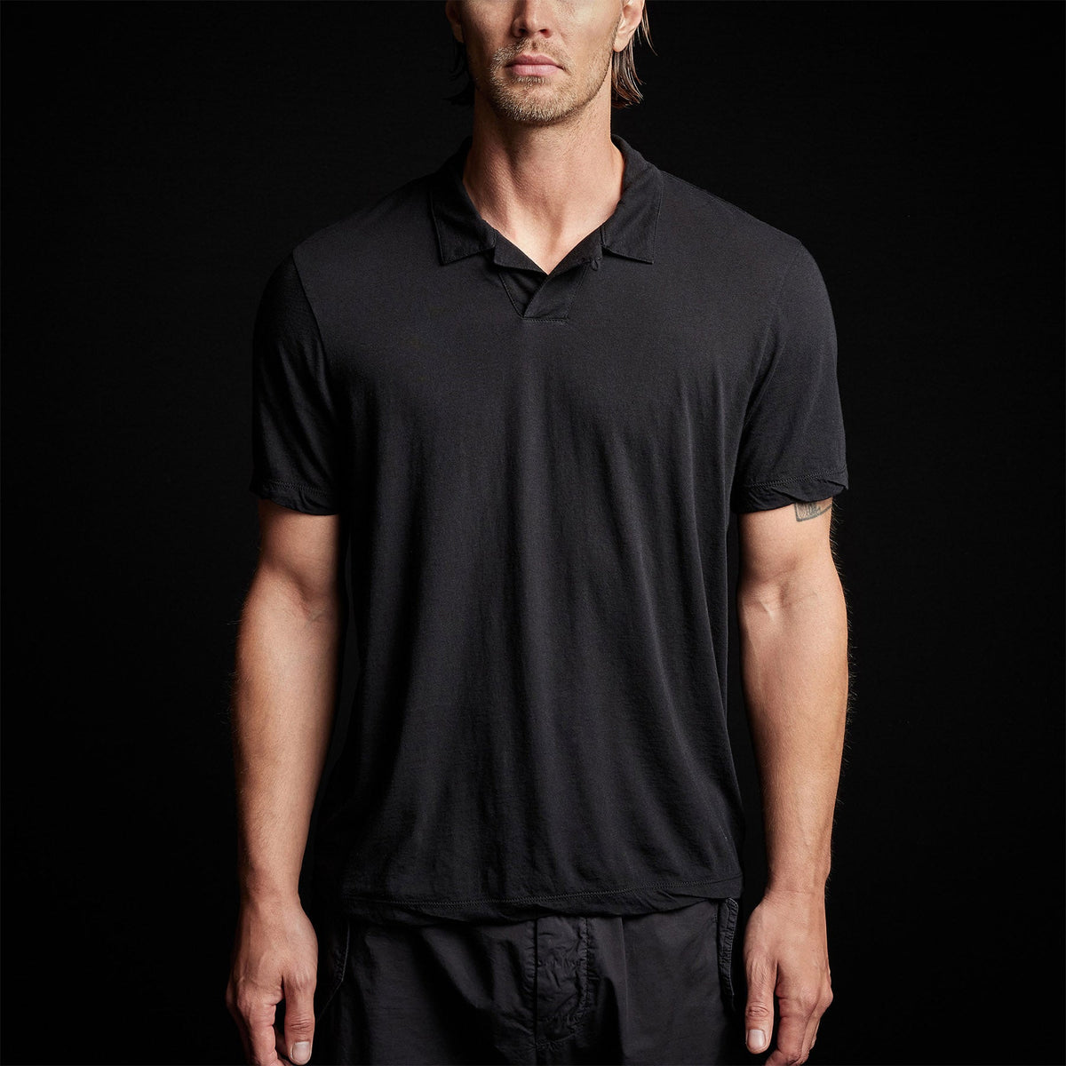 Cotton Linen Polo in Black | James Perse Los Angeles