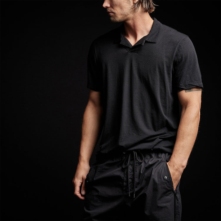 Cotton Linen Polo in Black | James Perse Los Angeles