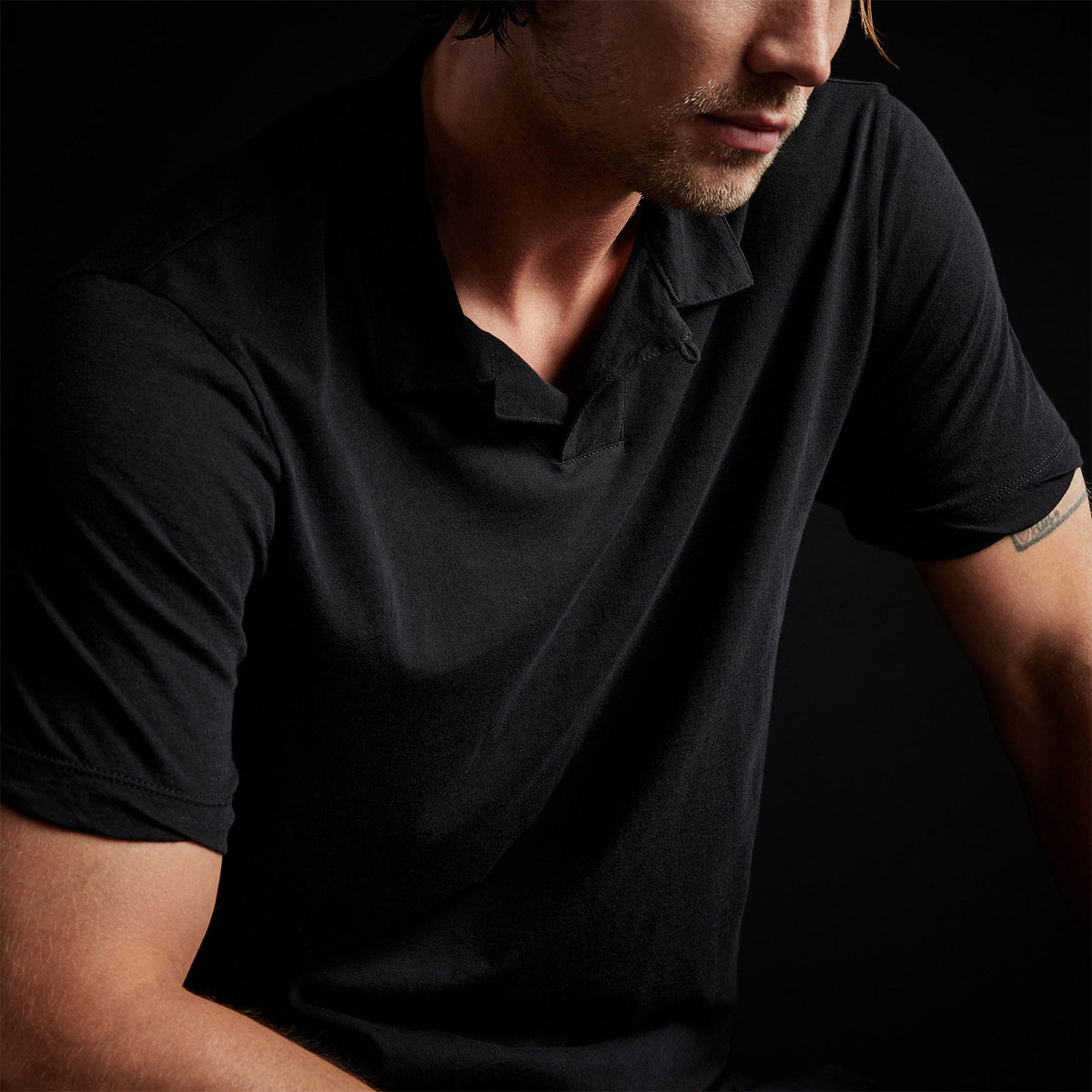 Cotton Linen Polo in Black | James Perse Los Angeles