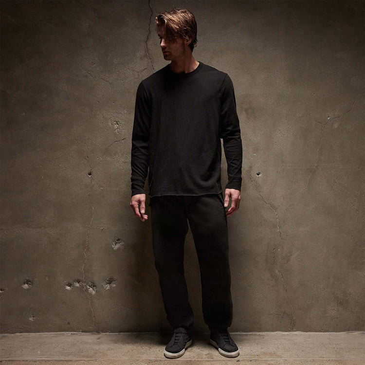 Natural Slub Jersey Long Sleeve Crew in Black | James Perse Los Angeles