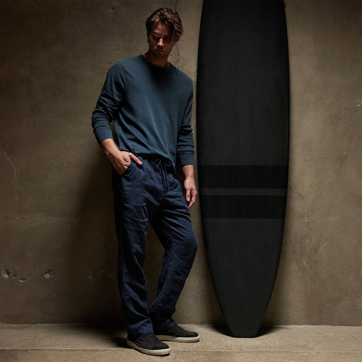 Natural Slub Jersey Long Sleeve Crew in Imperial Pigment | James Perse Los Angeles