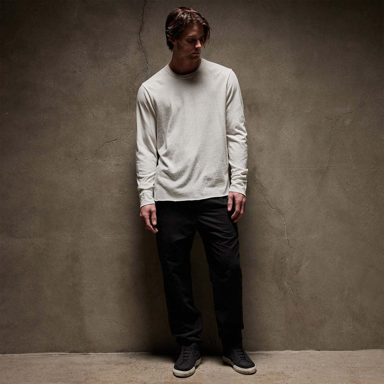 Natural Slub Jersey Long Sleeve Crew in White | James Perse Los Angeles
