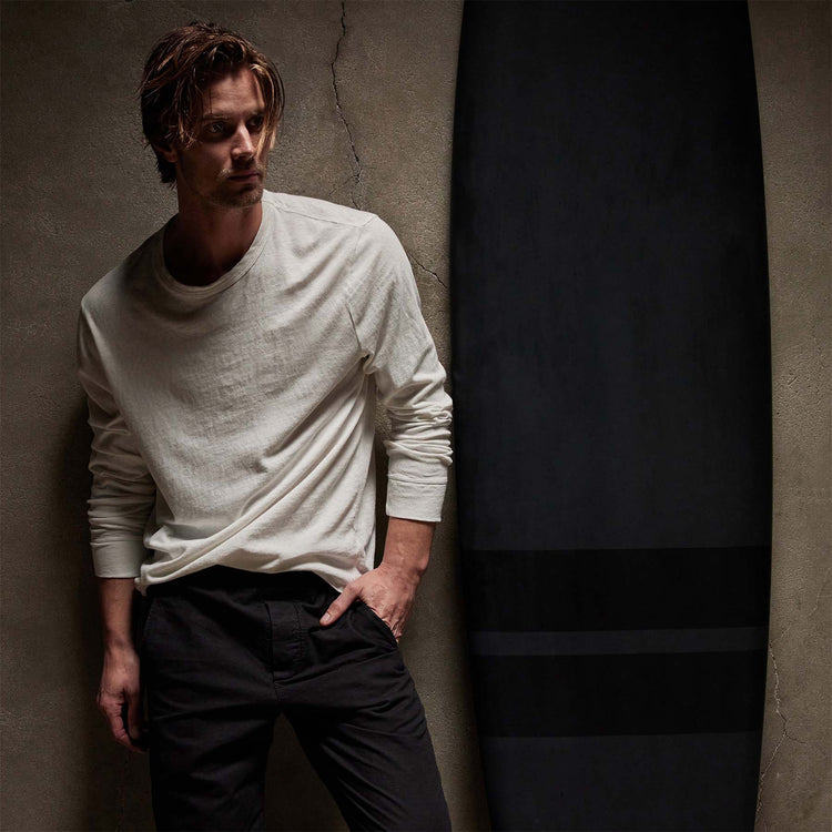 Natural Slub Jersey Long Sleeve Crew in White | James Perse Los Angeles