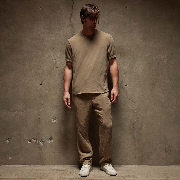 Natural Slub Jersey Short Sleeve Crew in Cashew Pigment | James Perse Los Angeles
