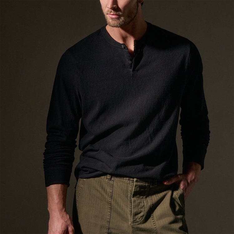 Natural Slub Jersey Henley in Black | James Perse Los Angeles