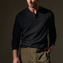 Natural Slub Jersey Henley in Black | James Perse Los Angeles