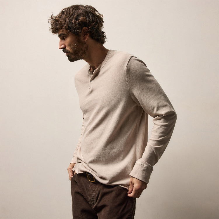 Slub Jersey Long Sleeve Henley in Stone Pigment | James Perse Los Angeles