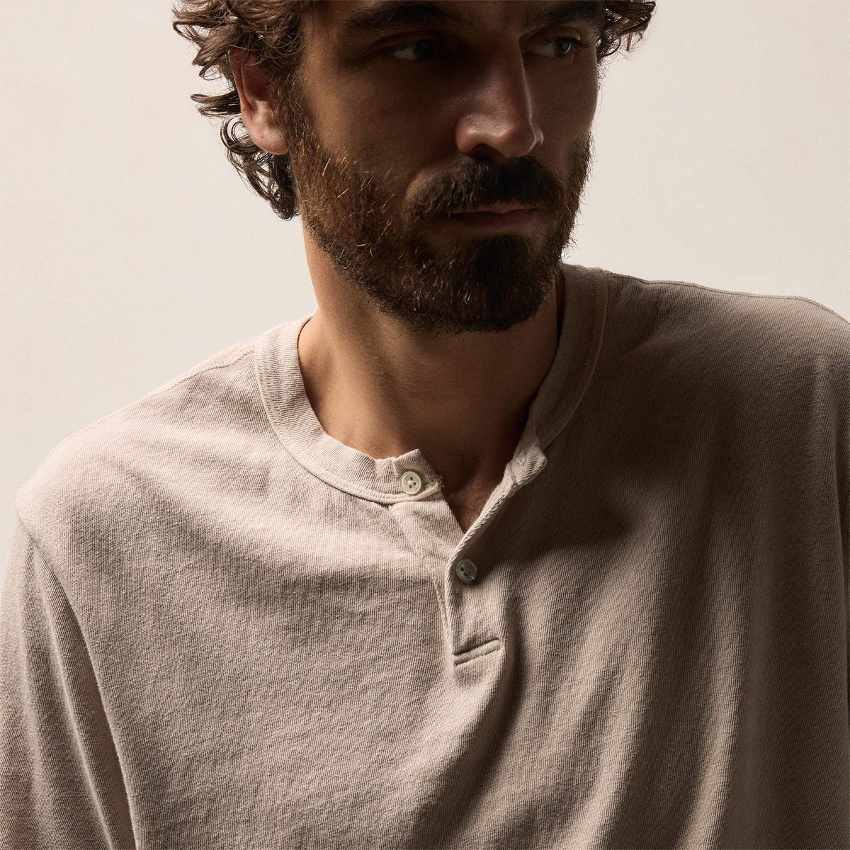 Slub Jersey Long Sleeve Henley in Stone Pigment | James Perse Los Angeles
