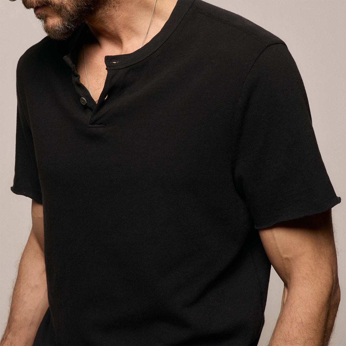 Slub Jersey Short Sleeve Henley in Black | James Perse Los Angeles