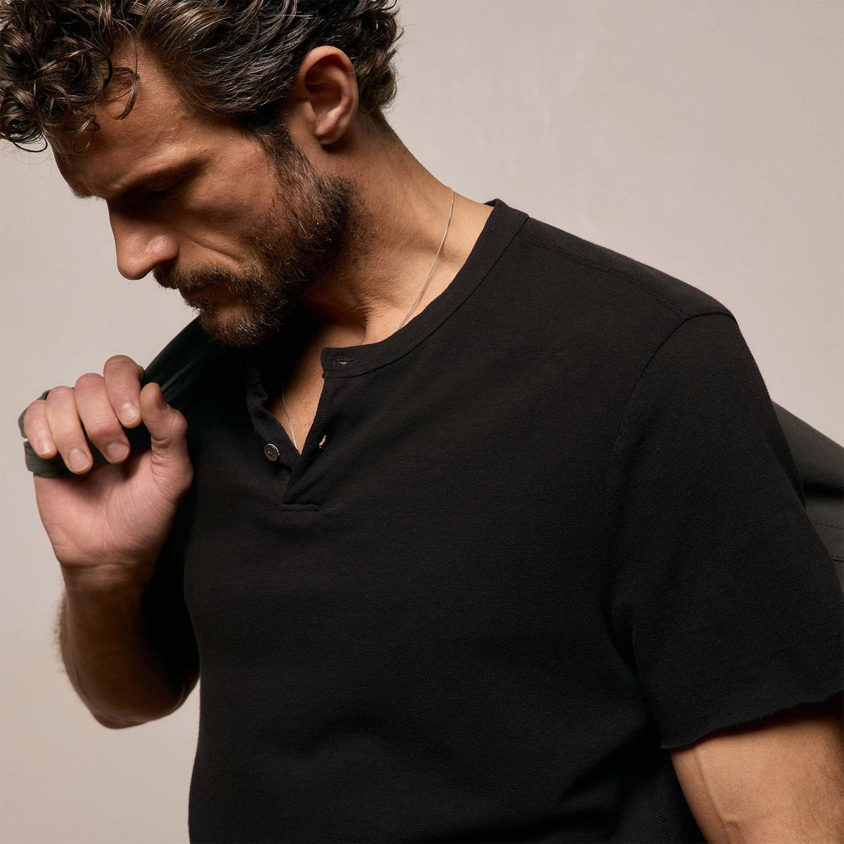 Slub Jersey Short Sleeve Henley in Black | James Perse Los Angeles