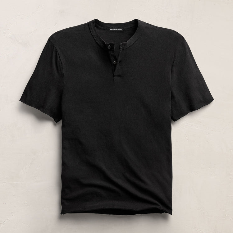 Slub Jersey Short Sleeve Henley in Black | James Perse Los Angeles