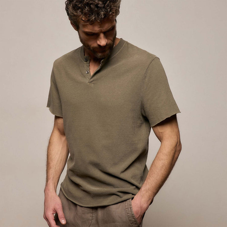 Slub Jersey Short Sleeve Henley in Light Olive Pigment | James Perse Los Angeles