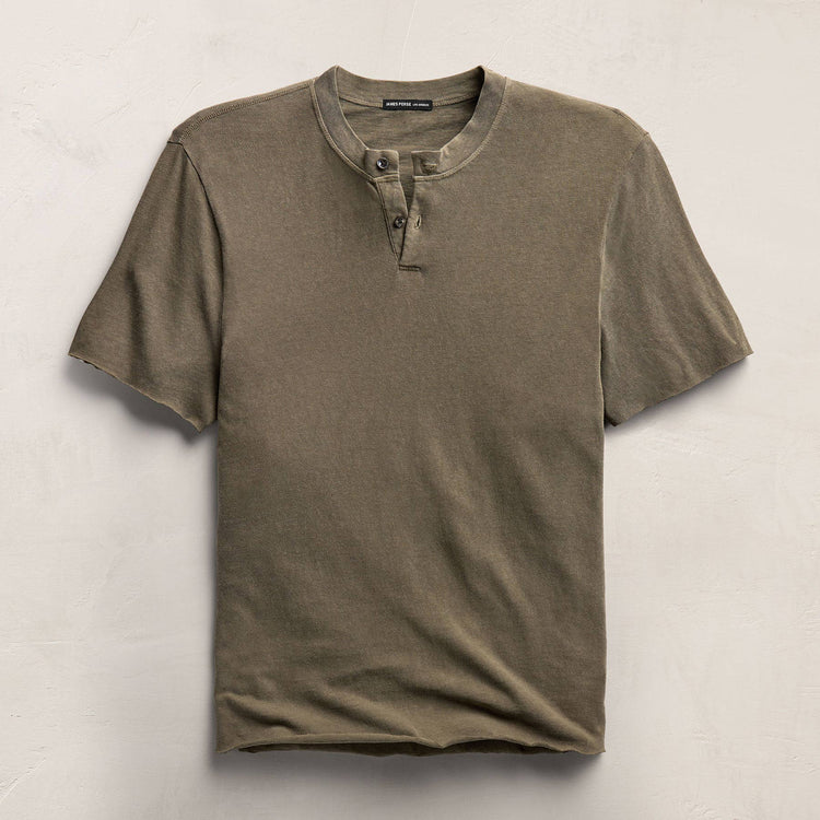 Slub Jersey Short Sleeve Henley in Light Olive Pigment | James Perse Los Angeles