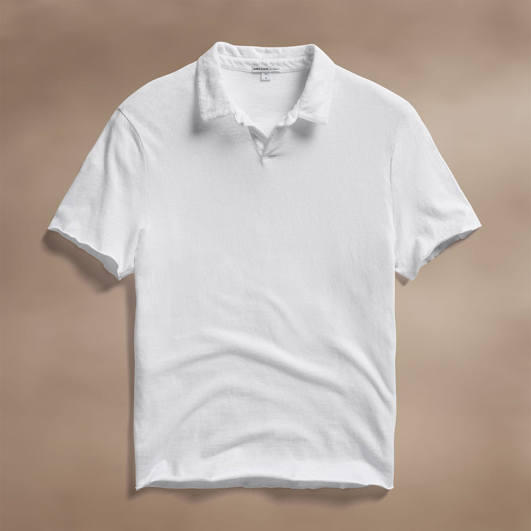 Slub Jersey Open Polo in White | James Perse Los Angeles