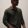 Slub Jersey Long Sleeve Open Polo in Army Green Pigment | James Perse Los Angeles