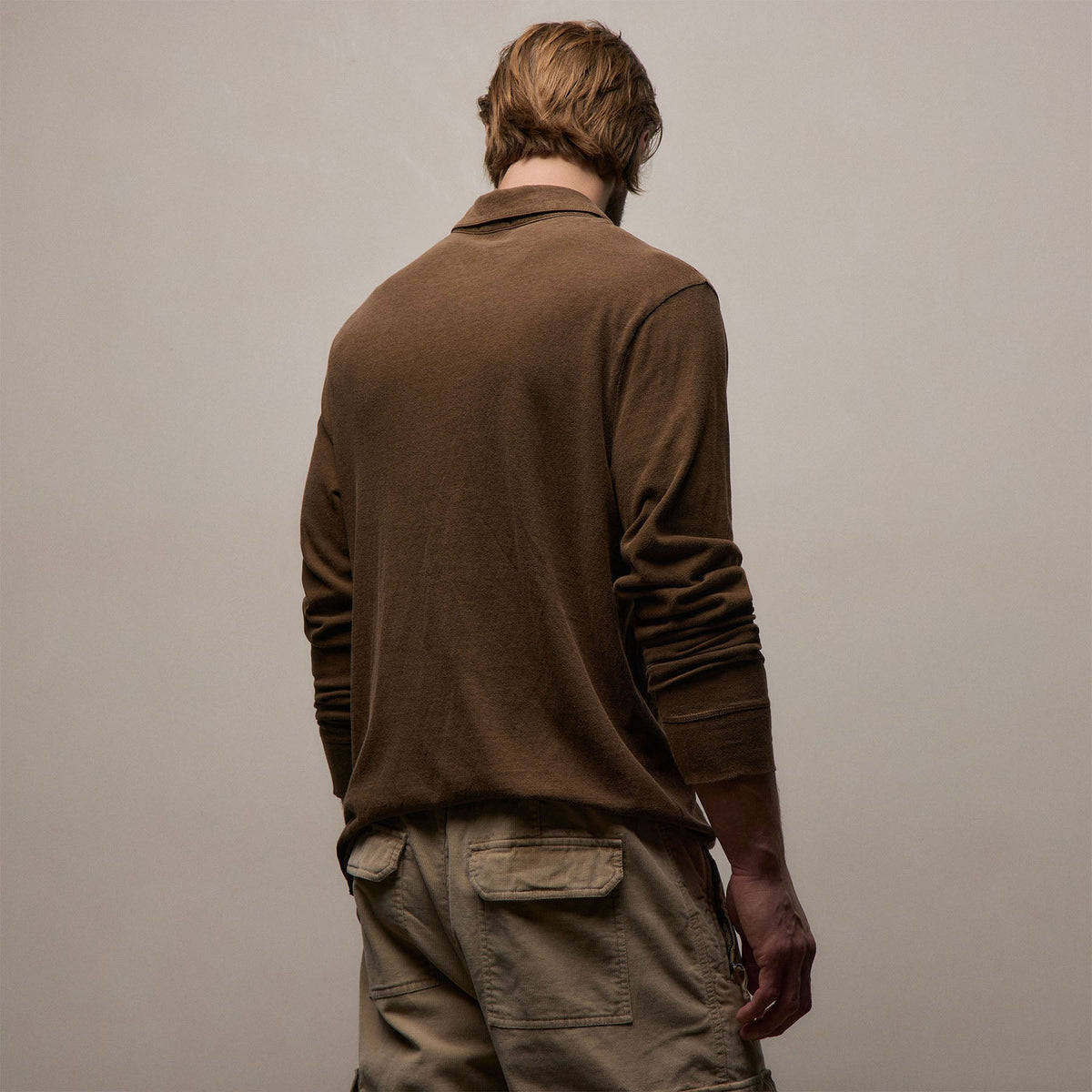 Slub Jersey Long Sleeve Open Polo in Gingerbread Pigment | James Perse Los Angeles
