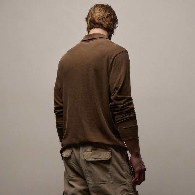 Slub Jersey Long Sleeve Open Polo in Gingerbread Pigment | James Perse Los Angeles