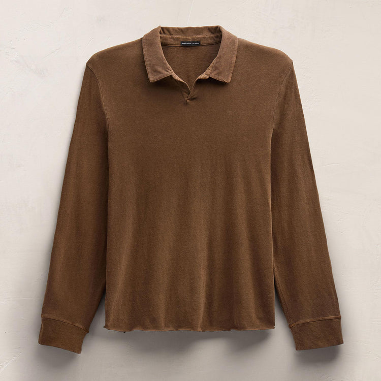 Slub Jersey Long Sleeve Open Polo in Gingerbread Pigment | James Perse Los Angeles