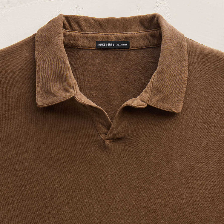 Slub Jersey Long Sleeve Open Polo in Gingerbread Pigment | James Perse Los Angeles