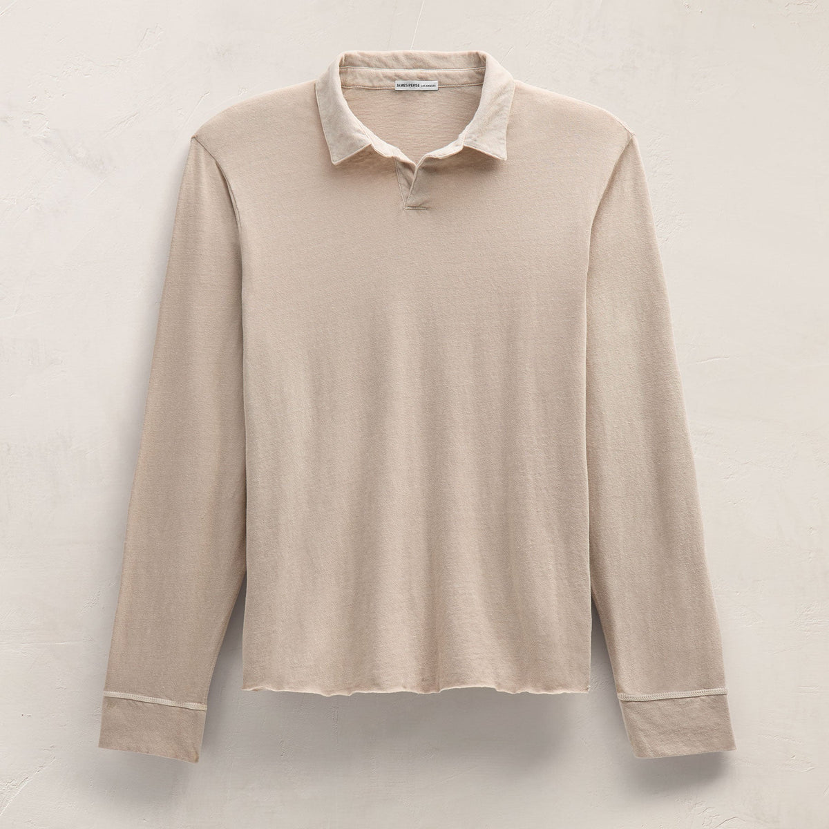 Slub Jersey Long Sleeve Open Polo in Stone Pigment | James Perse Los Angeles FLAT