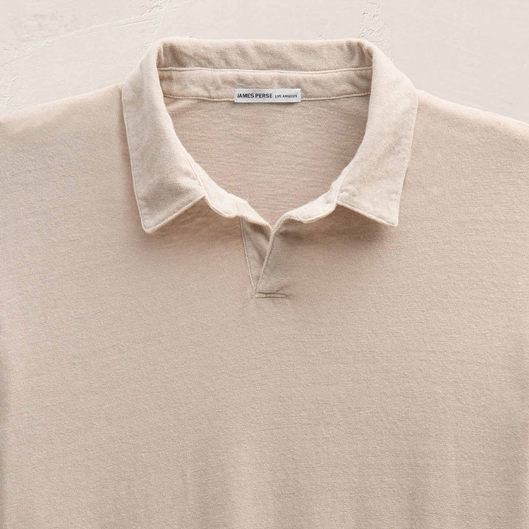 Slub Jersey Long Sleeve Open Polo in Stone Pigment | James Perse Los Angeles FLAT