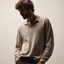 Slub Jersey Long Sleeve Open Polo in Stone Pigment