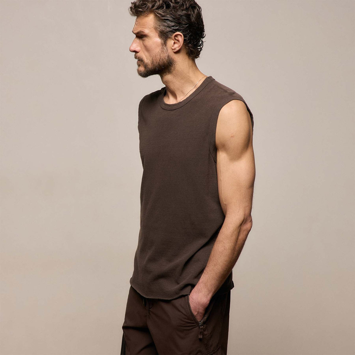 Slub Jersey Tank in Bark Pigment | James Perse Los Angeles