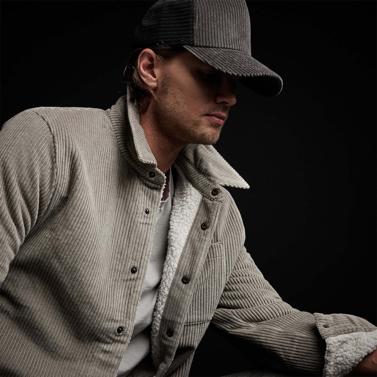 Sherpa Lined Jumbo Cord Jacket in Concrete | James Perse Los Angeles