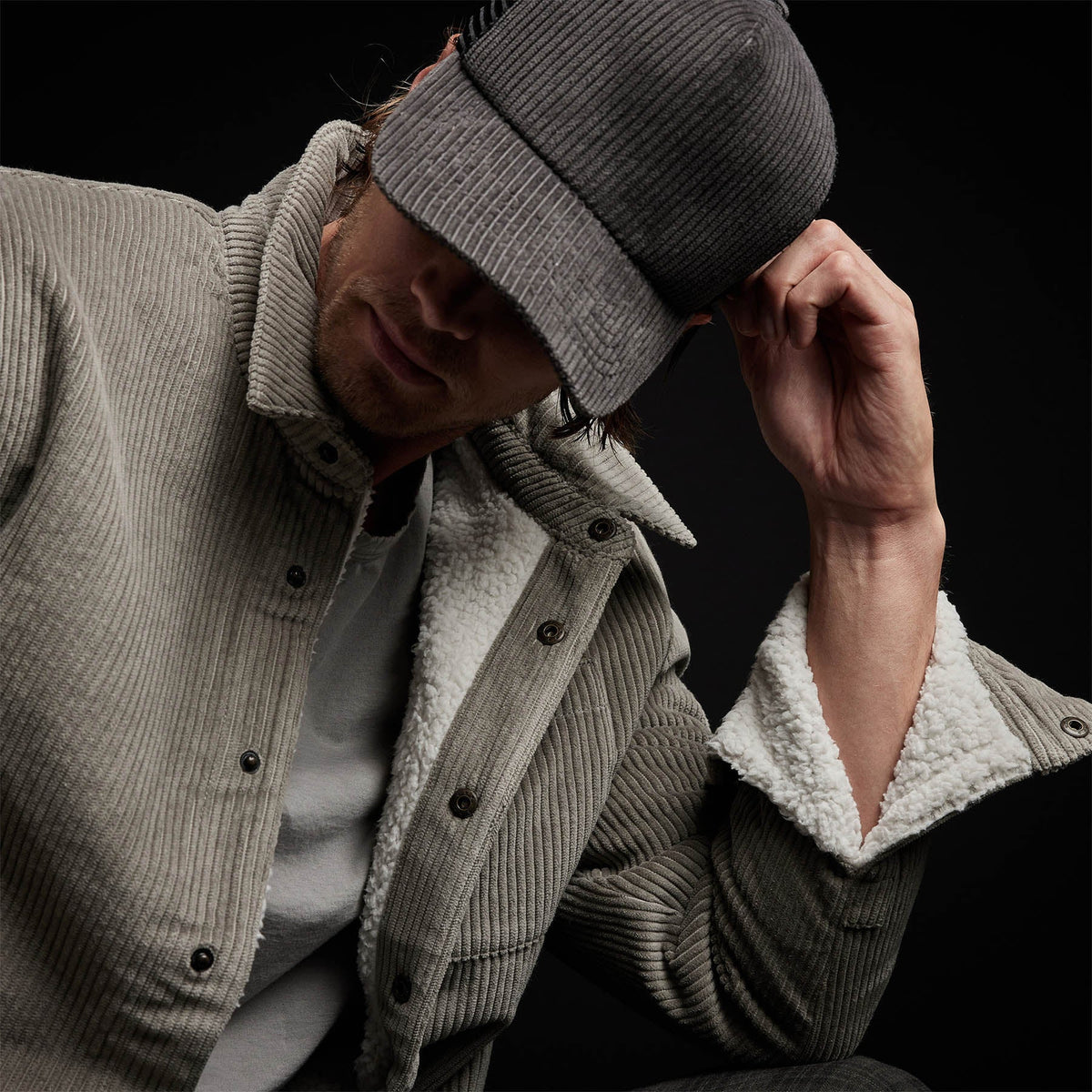 Sherpa Lined Jumbo Cord Jacket in Concrete | James Perse Los Angeles