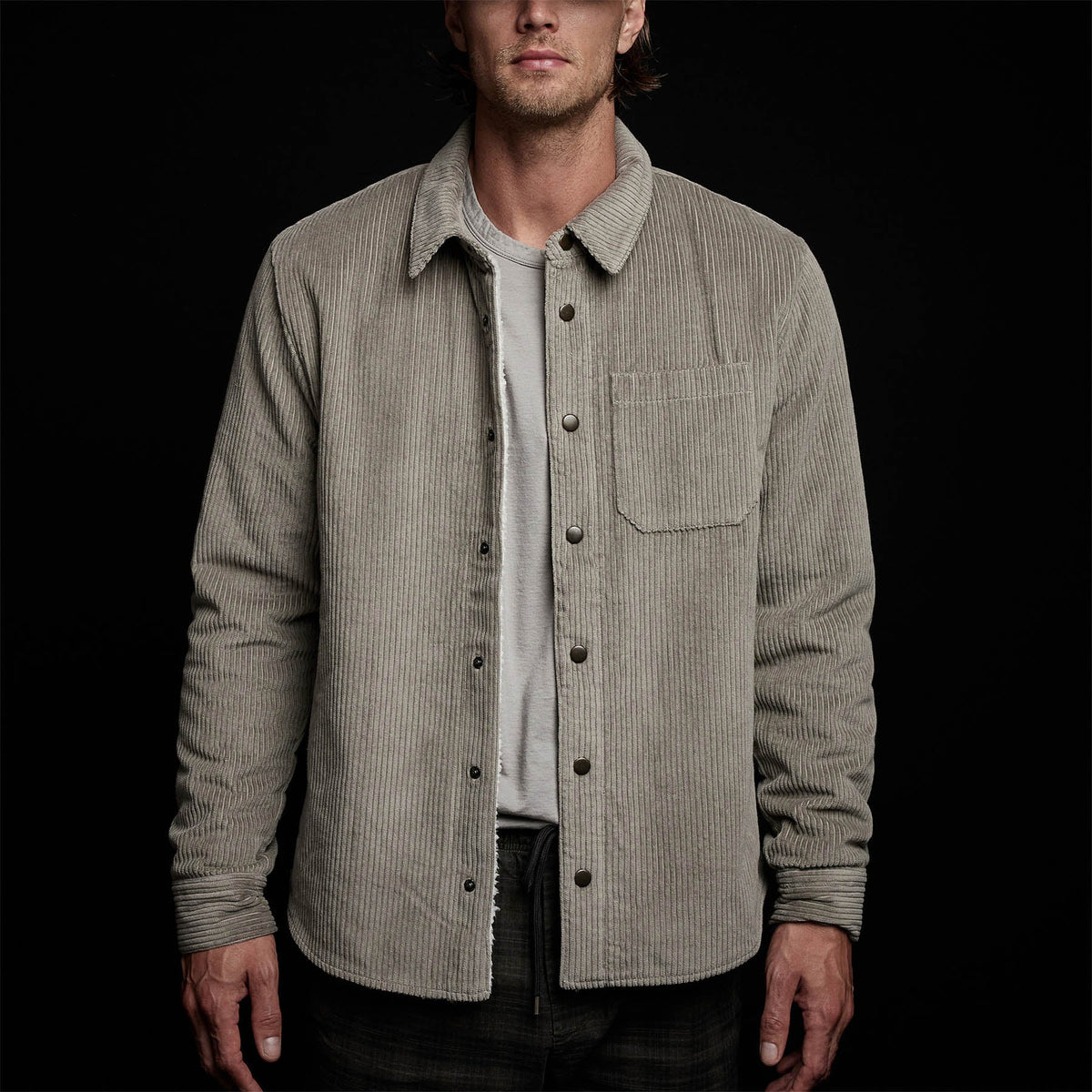 Sherpa Lined Jumbo Cord Jacket in Concrete | James Perse Los Angeles