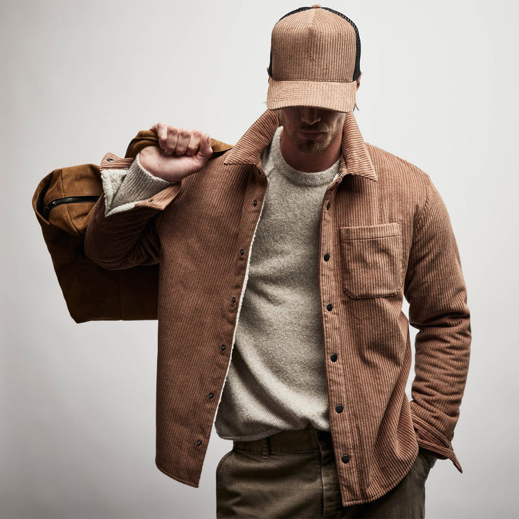 Sherpa Lined Corduroy Shirt Jacket in Chestnut | James Perse Los Angeles