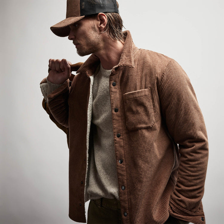 Sherpa Lined Corduroy Shirt Jacket in Chestnut | James Perse Los Angeles