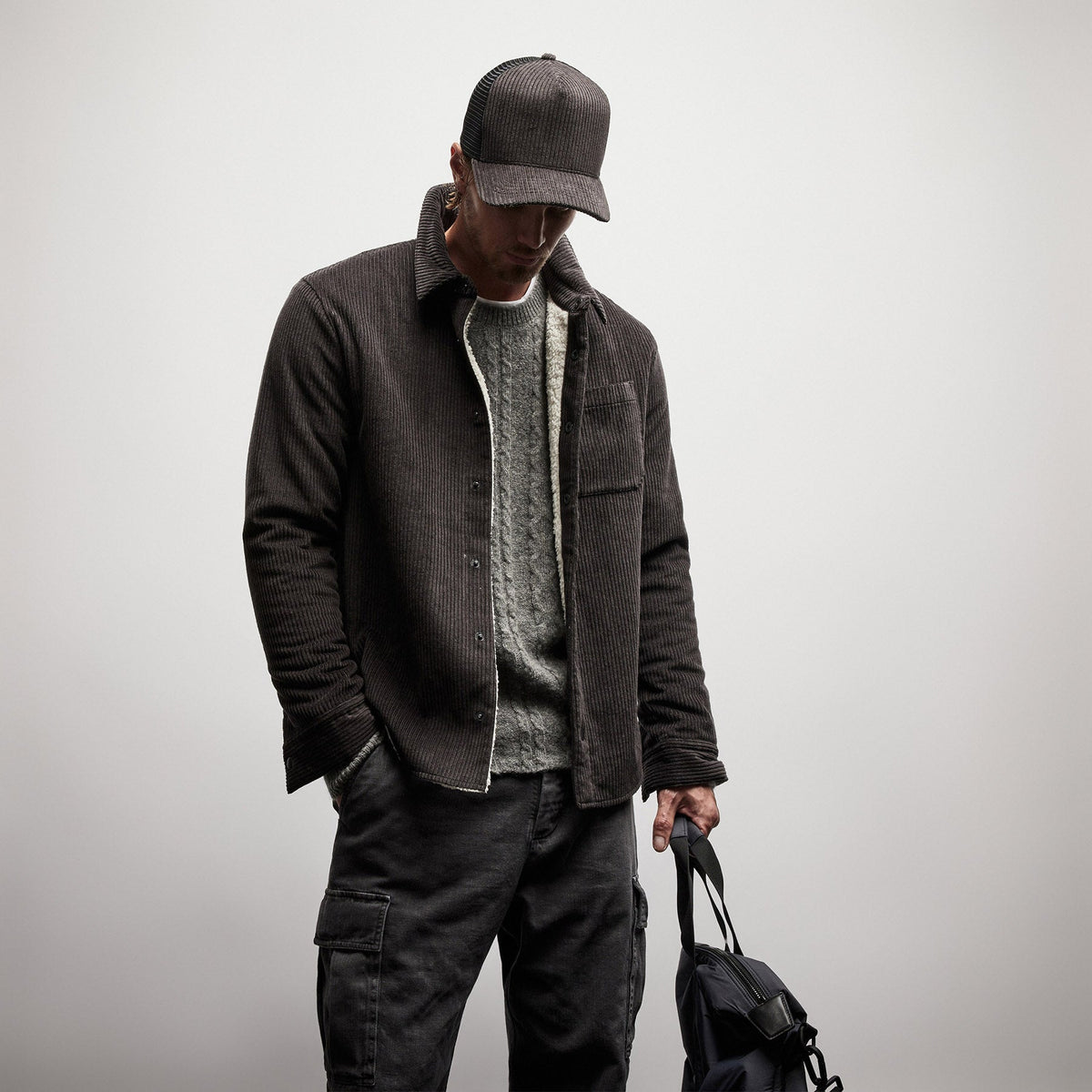 Sherpa Lined Corduroy Shirt Jacket in Kona | James Perse Los Angeles