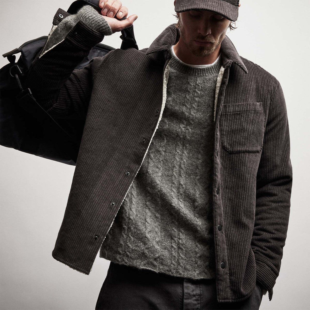 Sherpa Lined Corduroy Shirt Jacket in Kona | James Perse Los Angeles