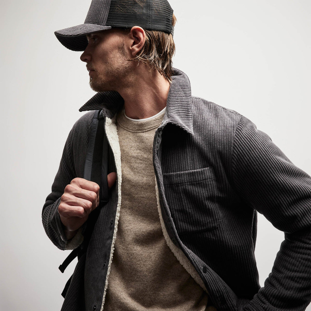 Sherpa Lined Corduroy Shirt Jacket in Magma | James Perse Los Angeles