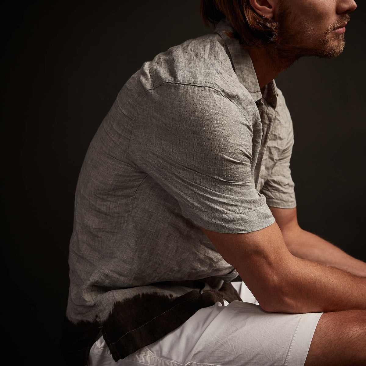 Short Sleeve Linen Shirt In Char/Black | James Perse Los Angeles