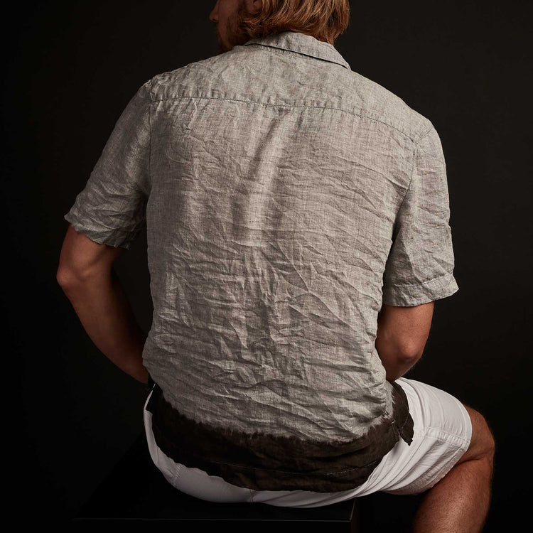 Short Sleeve Linen Shirt In Char/Black | James Perse Los Angeles