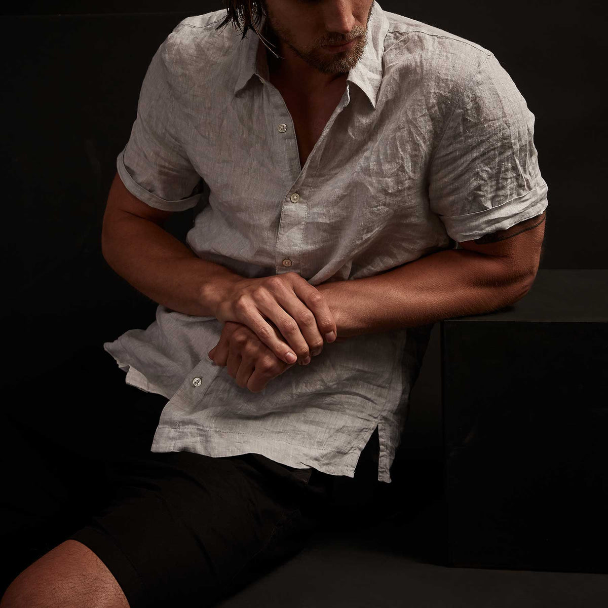 Short Sleeve Linen Shirt In Feather | James Perse Los Angeles