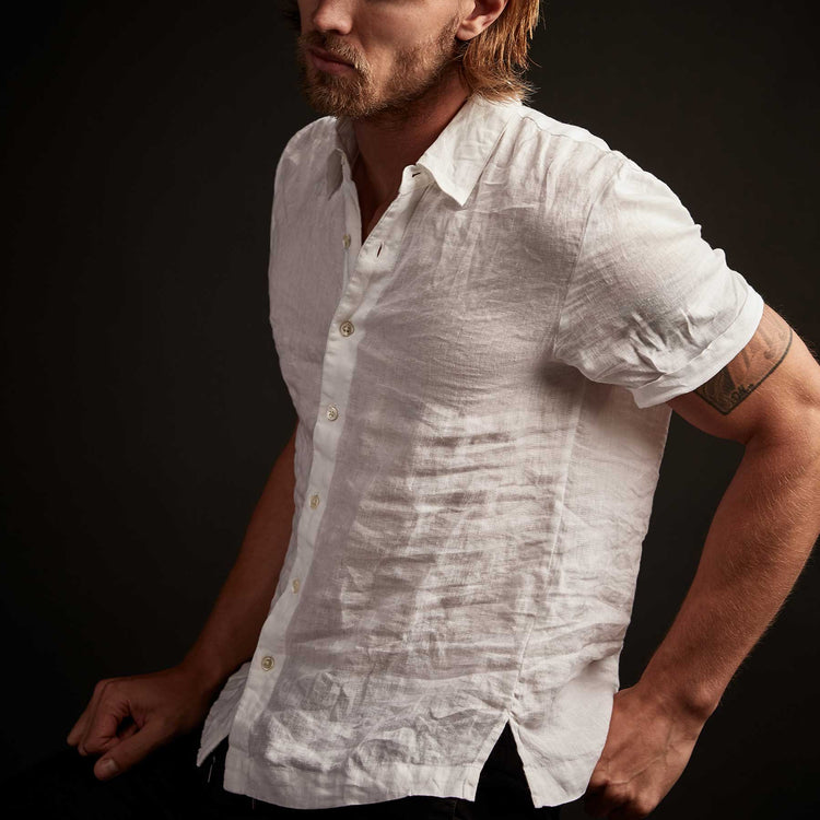 Short Sleeve Linen Shirt In White | James Perse Los Angeles