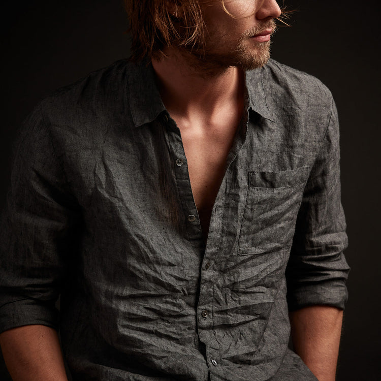 Long Sleeve Linen Pocket Shirt  In Charcoal | James Perse Los Angeles