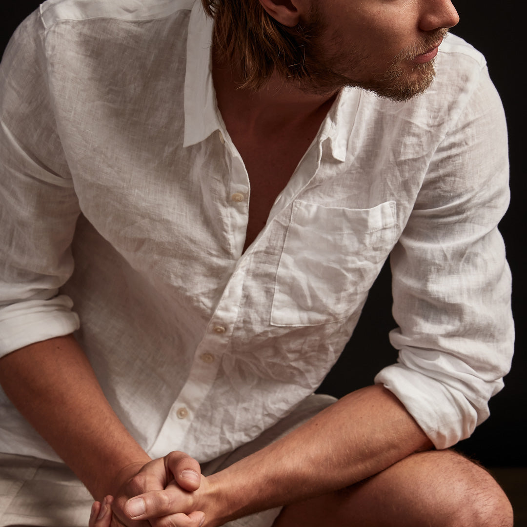 Long Sleeve Linen Pocket Shirt  In White | James Perse Los Angeles