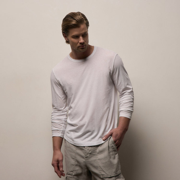 Shirttail Hem Crew in White | James Perse Los Angeles